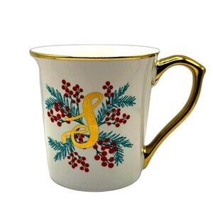Monogram Letter S Mug 10 Strawberry Street Xmas Gold Filigree Cottagecore